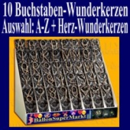 Buchstaben-Wunderkerzen, Auswahl A-Z, 10er Kombination mit Herz-Wunderkerzen