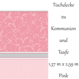 Tischdecke Kommunion und Taufe, rosa, Mädchen, Streifen und Ornamente