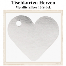 Tischkarte, Namenskarte, Metallic-Silber, Herz