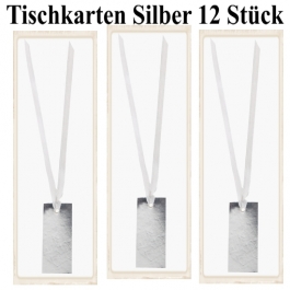 Tischkarten Silber mit Satinband, 12 Stück