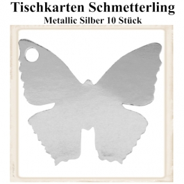 Tischkarte, Namenskarte, Metallic-Silber, Schmetterling