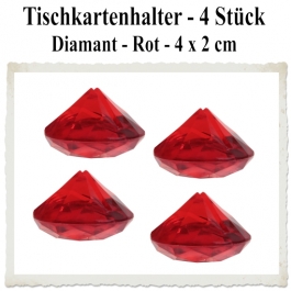 Tischkartenhalter Diamant Rot, 4 Stück, 4 x 2 cm