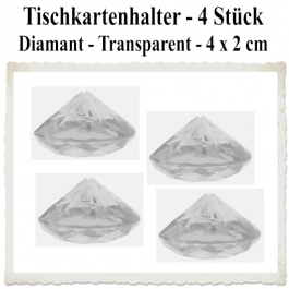 Tischkartenhalter Diamant Transparent, 4 Stück, 4 x 2 cm