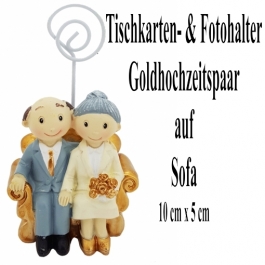 Foto- & Tischkartenhalter, Goldhochzeitspaar auf einem Sofa