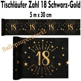 Tischläufer, Tischdecke Zahl 18, schwarz-gold, 5 Meter Rolle