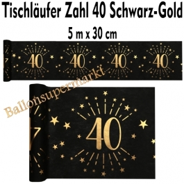 Tischläufer, Tischdecke Zahl 40, schwarz-gold, 5 Meter Rolle