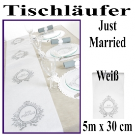 Tischläufer Hochzeit, Just Married, weiß