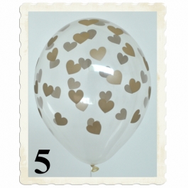 Luftballons 30 cm, Kristall, Transparent mit goldenen Herzen, 5 Stück