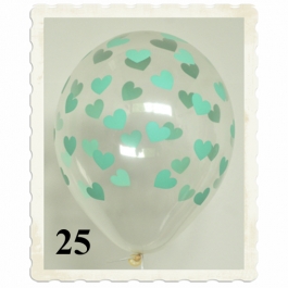 Luftballons 30 cm, Kristall, Transparent mit Mintgrünen Herzen, 25 Stück