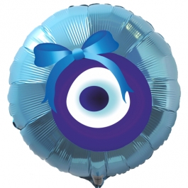 Türkisches Auge Luftballon aus Folie mit Helium-Ballongas, türkiser Rundballon, Nazar
