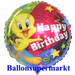 Happy Birthday Tweety Luftballon mit Helium Ballongas zum Kindergeburtstag