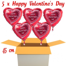 Valentinsgrüße im Karton, 5 x Happy Valentine's Day Herzluftballons mit Helium