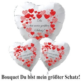 Valentinstag Ballon-Bouquet "Du bist mein größter Schatz"! rote Herzen