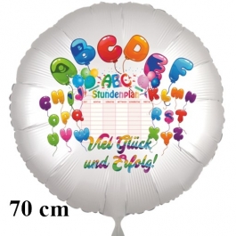 "Viel Glück und Erfolg zum Schulanfang!" ABC Runder Luftballon, satinweiß, 70 cm