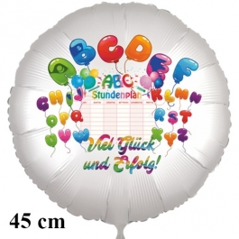 "Viel Glück und Erfolg zum Schulanfang!" ABC Runder Luftballon, satinweiß, 45 cm