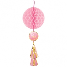 Oh Baby Girl, Wabenball mit Puschel , Dekoration Babyparty, Geburt Mädchen