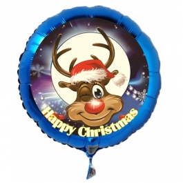 Luftballon aus Folie zu Weihnachten, Happy Christmas, Rudolph mit Helium