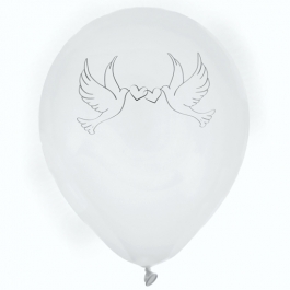 Weiße Luftballons mit Hochzeitstauben