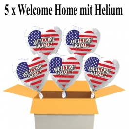 5 Welcome Home USA Luftballons aus Folie, 45 cm Herzballons mit Helium-Ballongas