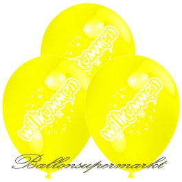 Motiv-Luftballons Willkommen, gelb, 3 Stueck