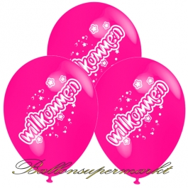 Motiv-Luftballons Willkommen, pink, 3 Stueck