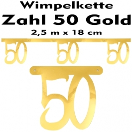 Wimpelkette zum 50. Geburtstag in Gold