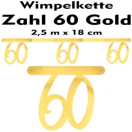 Wimpelkette zum 60. Geburtstag in Gold