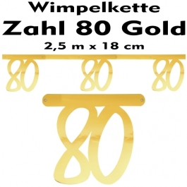 Wimpelkette zum 80. Geburtstag in Gold