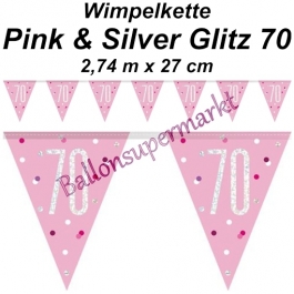 Wimpelkette Pink & Silver Glitz 70 zum 70. Geburtstag