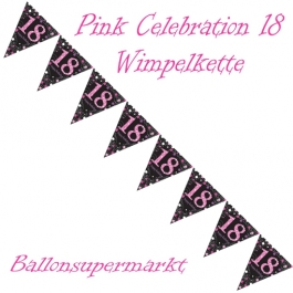 Wimpelkette Pink Celebration 18 zum 18. Geburtstag