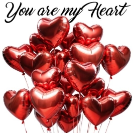 You are my Heart: 18 heliumgefüllte, rote Herzluftballons aus Folie