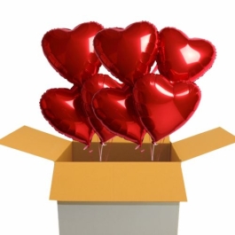 You are my heart. 7 rote Herzluftballons aus Folie mit Helium im Karton