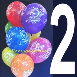 Luftballons mit der Zahl 2, Zahlenballons zum 2. Geburtstag