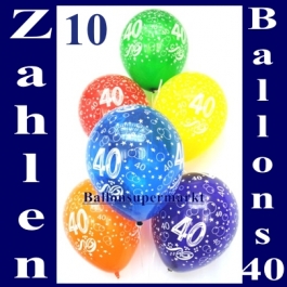 Zahlen-Luftballons Zahl 40 zum 40. Geburtstag, 10 Stück