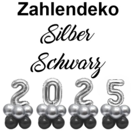 Zahlendekoration Silvester 2025 silber 36cm grosse Zahlenluftballons