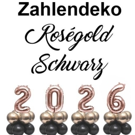 Zahlendekoration Silvester 2026 roségold 36cm grosse Zahlenluftballons