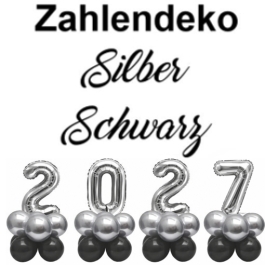 Zahlendekoration Silvester 2027 silber 36cm grosse Zahlenluftballons