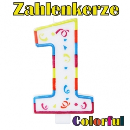 Zahlenkerze Zahl 1, Colorful Candle, zu Geburtstag, Jubiläum und Kindergeburtstag