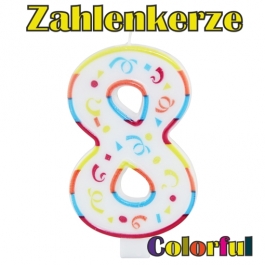 Zahlenkerze Zahl 8, Colorful Candle, zu Geburtstag, Jubiläum und Kindergeburtstag