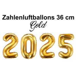 Zahlendekoration Silvester 2025 gold 36cm grosse Zahlen befüllbare Ballons aus Folie