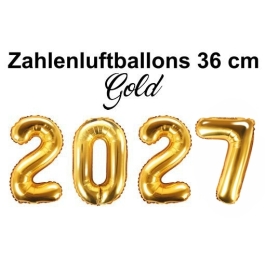 Zahlendekoration Silvester 2027 gold 36cm grosse Zahlen befüllbare Ballons aus Folie