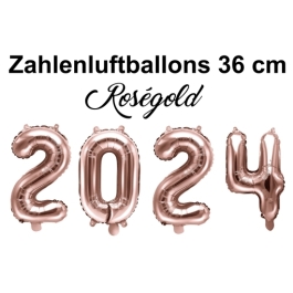 Zahlendekoration Silvester 2024 roségold 36cm grosse Zahlen befüllbare Ballons aus Folie