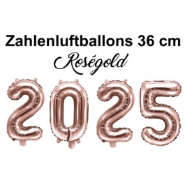 Zahlendekoration Silvester 2025 roségold 36cm grosse Zahlen befüllbare Ballons aus Folie