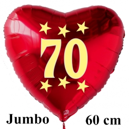 Großer roter Herzluftballon in Rot mit Ballongas Helium zum 70. Geburtstag, Zahl 70, Stars