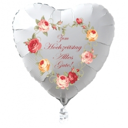 Zum Hochzeitstag Alles Gute! Weißer Herzluftballon aus Folie, 45 cm, ohne Helium