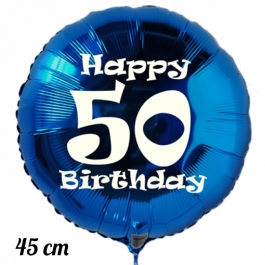 Luftballon aus Folie, blau, rund, 45 cm, zum 50. Geburtstag