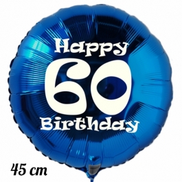 Luftballon aus Folie, blau, rund, 45 cm, zum 60. Geburtstag