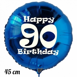 Luftballon aus Folie, blau, rund, 45 cm, zum 90. Geburtstag