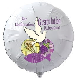 Zur Konfirmation Gratulation  Alles Gute!, Luftballon in Weiß aus Folie mit Helium