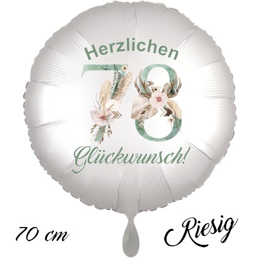 Herzlichen Glückwunsch Boho. Großer Luftballon zum 78. Geburtstag mit
